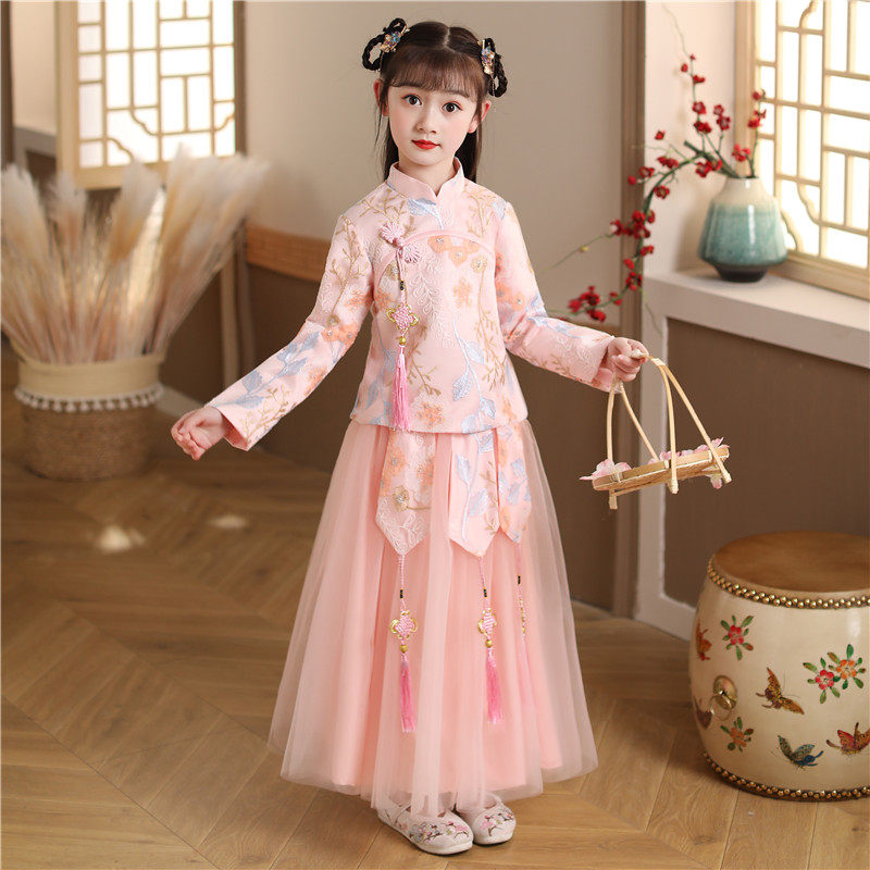 新款儿童小女孩粉红色唐装公主裙 汐沚上衣