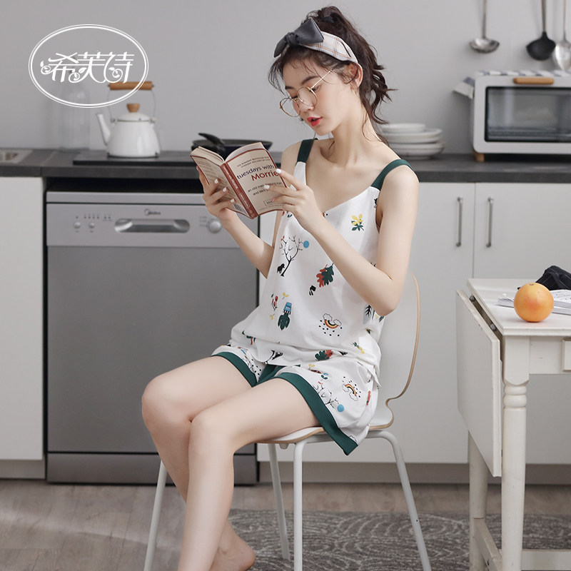 女士两件套装纯棉带无袖性感睡衣 希芙诗睡衣/家居服套装