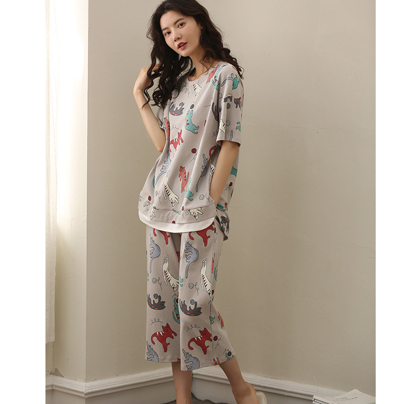 夏纯棉卡通夏装短袖两件套宽松睡衣 希芙诗睡衣/家居服套装