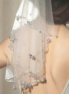 梨花梨花开离别·定制•婆婆纳水晶杂石短头纱