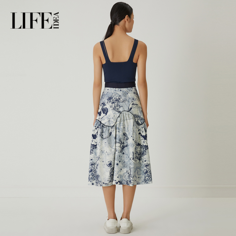 【品牌女装】莱芙艾迪儿秋季水墨印花半身裙女高级小众设计感短裙 - 图1