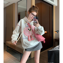 Design Sense Grey Lian Hat Sweatshirt Woman Autumn Winter Plus Suede Thickened Foreign Air Weight Reduction Fun Doll Retro Jacketing