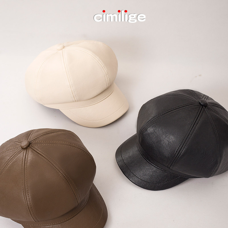 小头围适合方圆脸显脸小大头围pu皮质八角帽复古贝雷帽女秋冬棕色,淘宝优惠券,粉丝福利购,淘宝优惠卷