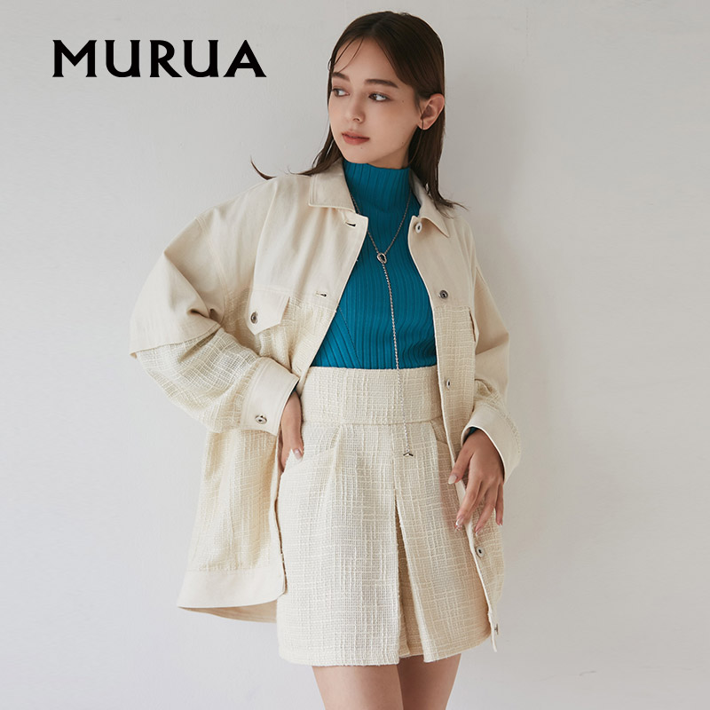 MURUA日系新款时尚纯色粗花呢高腰百搭高级休闲短裤女 - 图0