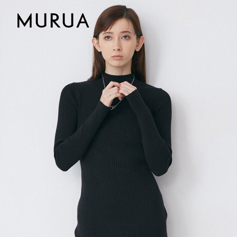 MURUA2024春季新款OL淑女风优雅修身包臀裙中领修身针织连衣裙