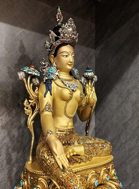绿度母/尼泊尔手工鎏金佛像/绿度姆/度姆/度母/多吉度母/50cm高