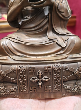 雷必喜饶/阿底峡/仲敦巴/19.5cm紫铜佛像/噶当三尊/佛堂供奉摆件