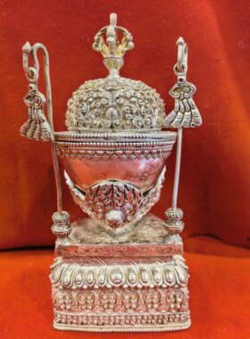 小托巴/拖把碗/藏传工艺品/19.5cm白铜佛堂供奉供酒摆件