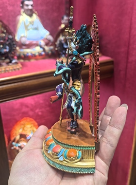 狮面佛母/狮面空行母/15cm彩绘黄铜佛像梵天藏传供奉摆件