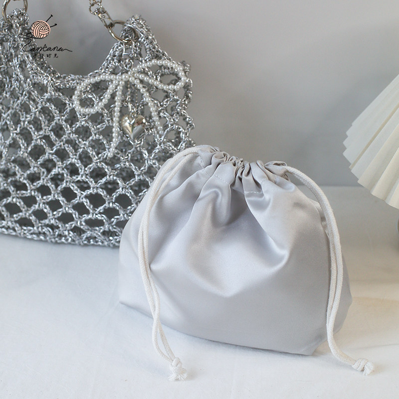 银色立体缎面内衬袋手工编织包包内胆有光泽绸缎束口袋钩织包内袋,淘宝优惠券,粉丝福利购,淘宝优惠卷