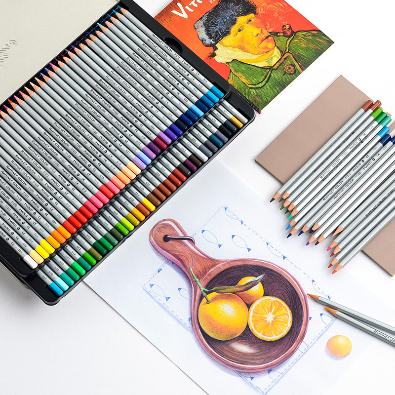 MARCO马可7100油性彩铅笔48色马克水溶性72色成人画画手绘彩色铅笔学生用24/36色绘画美术用品涂色笔彩铅套装 - 图1