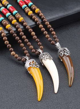 木珠男士挂坠狼牙配饰毛衣项链