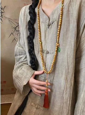 国风108颗串珠流苏斜跨链女新中式古风汉服旗袍项链衣服挂件配饰