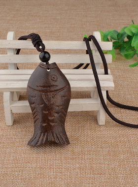 复古民族风项链女文艺吊坠木鱼长款毛衣链棉麻配饰百搭新中式国风