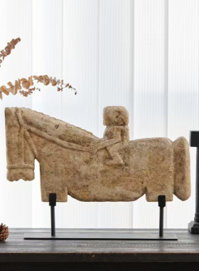 进口千里马天然石雕塑摆件装饰品