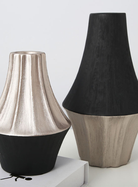 北欧手工拉丝陶瓷黑金黑银花瓶