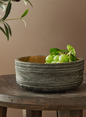 新中式复古装饰木碗果盘摆件花器