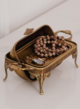 法式美式复古雕花黄铜果盘托盘