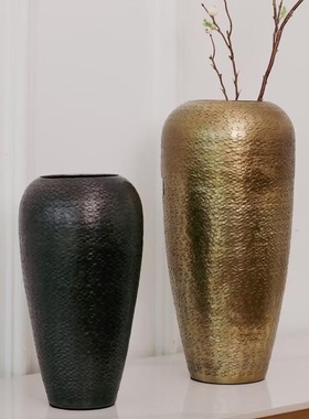 金银色扁花瓶摆件黑色花器装饰