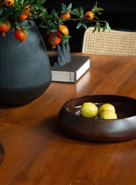 新中式复古进口咖色木质碗果盘