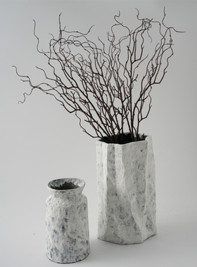 新中式复古创意手绘灰白陶瓷花瓶