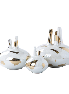 多口陶瓷美式风家居客厅金色花瓶