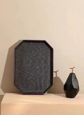 新中式复古做旧实木菱形茶托盘