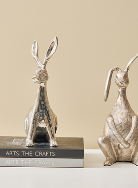 金银色可爱萌兔犀牛蹲犬动物摆件