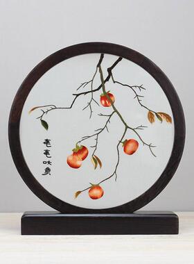苏绣双面绣苏州刺绣摆件实木摆台