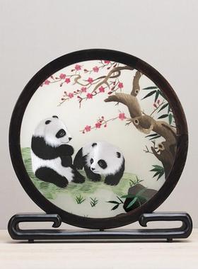 实木桌面摆件台屏苏绣双面绣手工