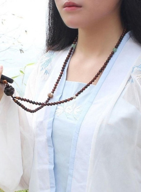 多吉米酸枝檀木长款挂脖手机链挂