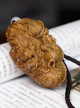 小叶紫檀龙手把件木雕绿檀盘龙柱挂件黄杨木木质龙戏珠随身把玩件