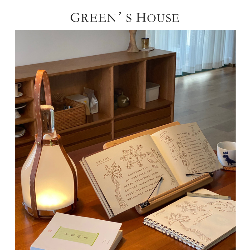 GREEN HOUSE home*灯饰【触控无线触摸】玻璃 皮革台灯可手提充电 - 图1