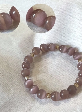 超仙千千晚星粉色千金优雅水晶冰种原色紫色猫眼石尖晶手串女