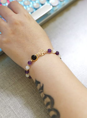 时尚百搭手工串珠生命树海蓝宝虎眼石绿松石粉晶紫晶月光石手链
