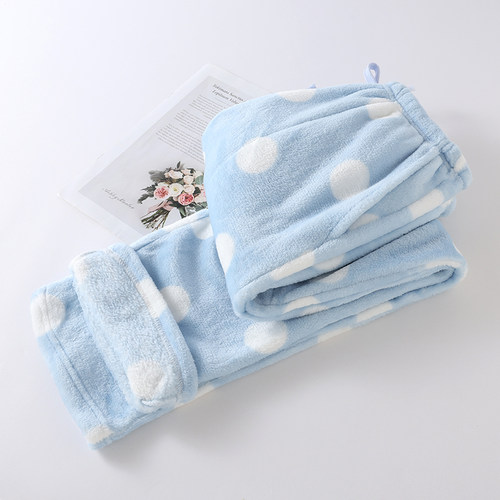 秋冬季天保暖珊瑚绒睡裤女法兰绒加绒加厚长裤睡衣毛绒大码家居裤 - 图1