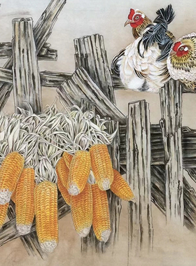 工笔画白描底稿公鸡临陈东山《农家乐》大幅国画花鸟线描打印底稿