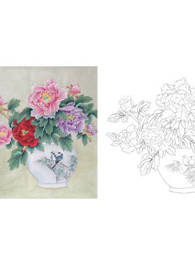 牡丹工笔画白描底稿素材临王天胜