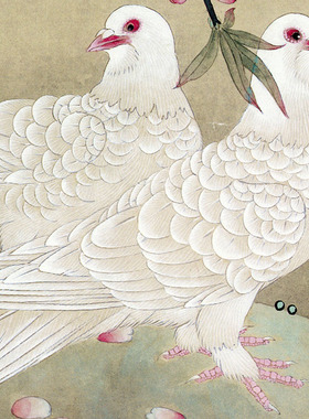 工笔画白描底稿小民花鸟相望