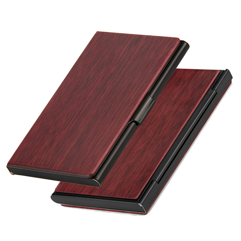 不锈钢贴实木名片夹男女式商务时尚紫心木名片盒随身名片盒子创意薄款大容量小巧卡片盒信用卡盒定制公司礼品 - 图1