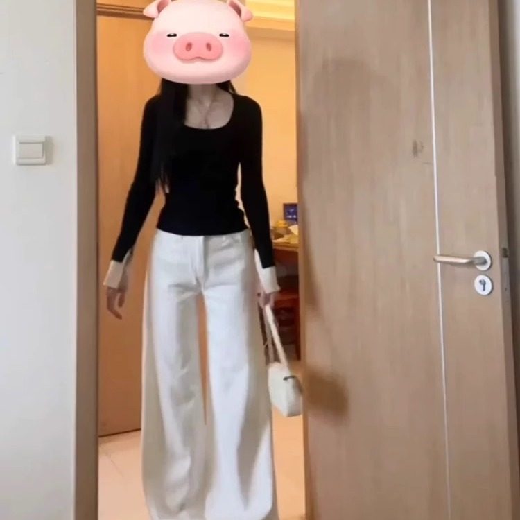 法式撞色针织U领长袖T恤女秋季新款紧身内搭打底衫开叉喇叭袖上衣,淘宝优惠券,粉丝福利购,淘宝优惠卷