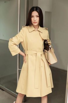 VANE Wayne Harbor Style Fashion Lace-Up Windbreaker 2024 Spring New Women's Korean Style Mid-Length Slim Slit Jacket