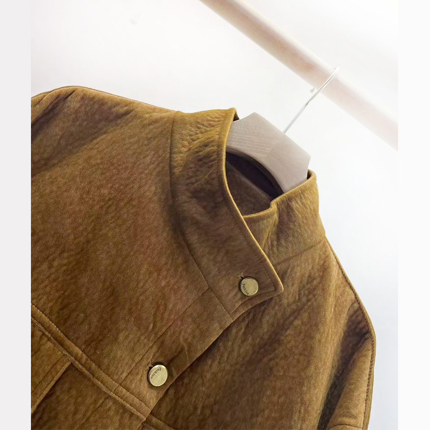 PUTIAN百搭鹿绒皮短款外套2205冬装新款韩系宽松时尚斜扣开衫3387 - 图1
