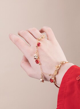 古风气质超仙铃铛蝴蝶手链戒指连体个性复古女手环指环一体式套装