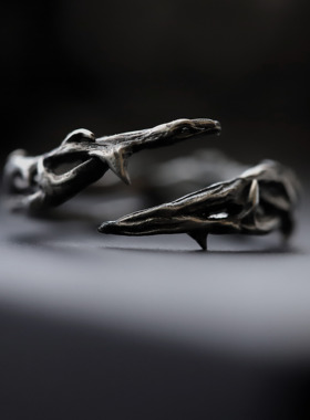 开口可调节对戒纯银荆棘原创