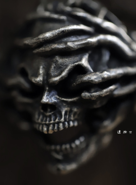 纯银朋克风项链骷髅复古吊坠