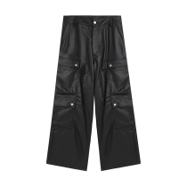 ttelen four pockets Cargo stereoscopic pocket leather pants waxy facial cortical coating broad and original