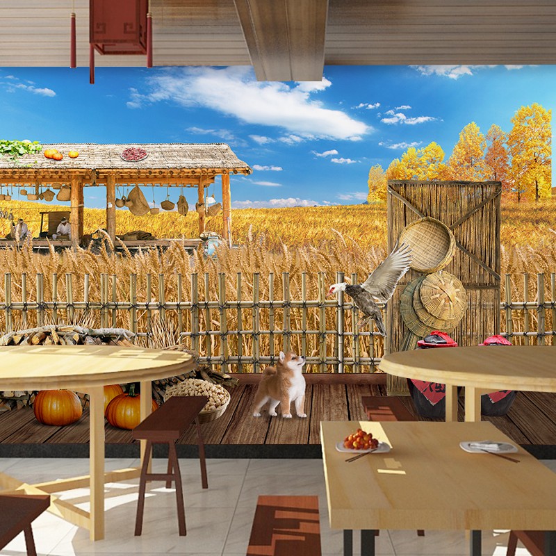 农产品店装饰墙纸复古3d立体麦田壁纸土特产五谷玉米直播背景墙布 - 图0
