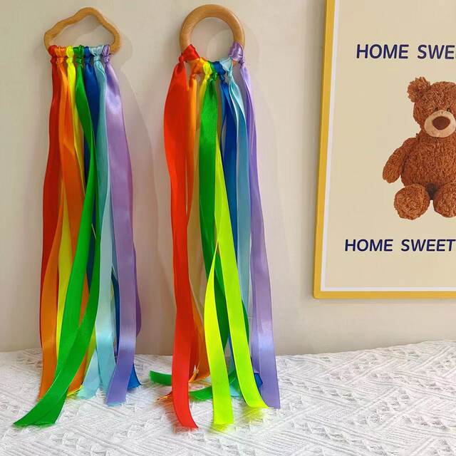 Montessori Early Education Sensory Rainbow Ribbon Bracelet Beech