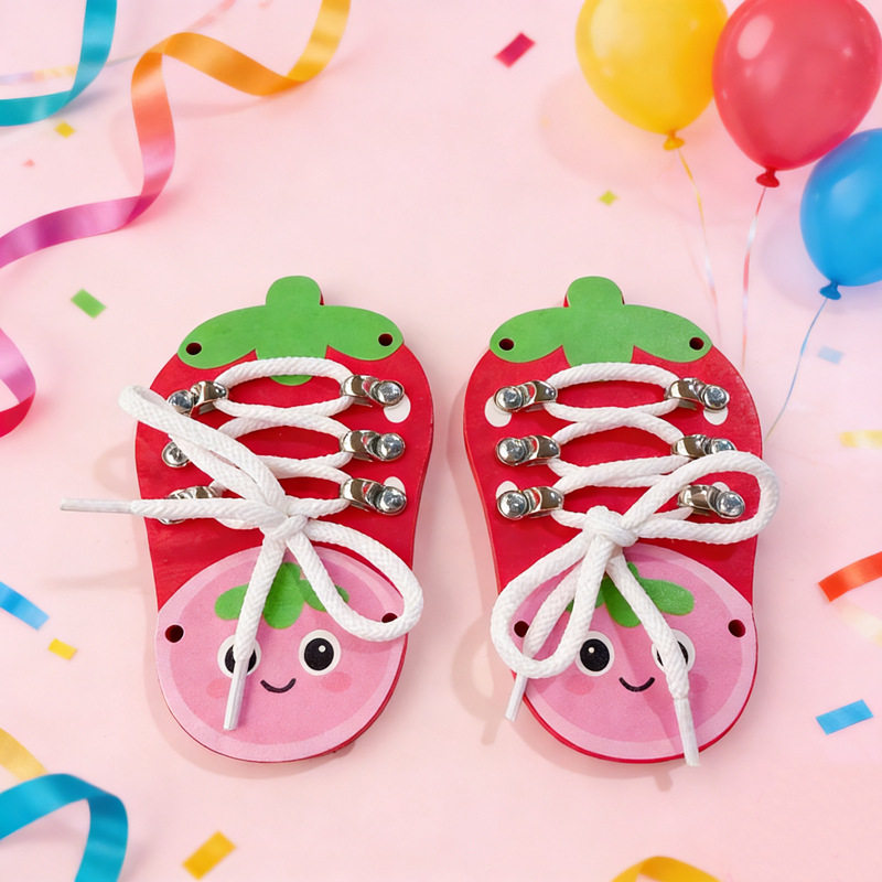 Strawberry shoelace skill board Montessori baby diy accessories homemade busy house hole board toy early education puzzle